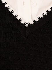 Adrianna Papell Black V-Neck Ottoman Stitch Long Sleeve Twofer Sweater - Image 7 of 7