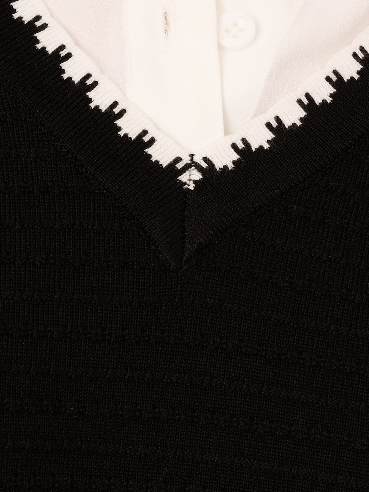 Adrianna Papell Black V-Neck Ottoman Stitch Long Sleeve Twofer Sweater - Image 7 of 7