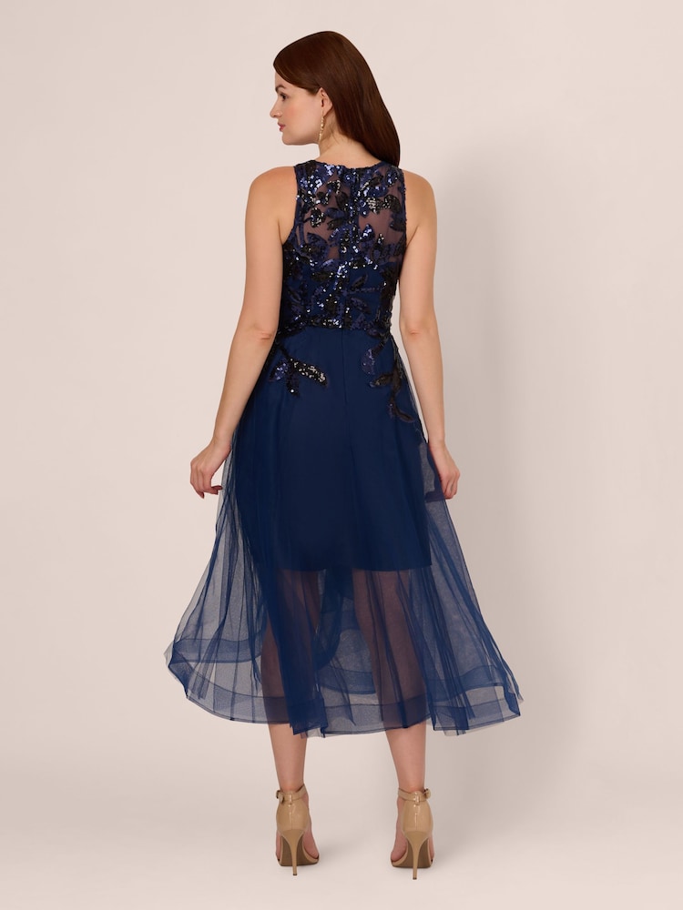 Adrianna Papell Blue Sequin Combo High Low Dress - Image 2 of 7 Adrianna Papell Blue Sequin Combo High Low Dress - Image 2 of 7