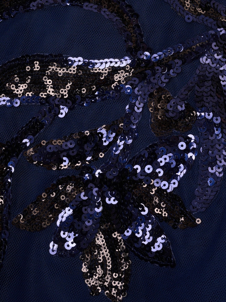 Adrianna Papell Blue Sequin Combo High Low Dress - Image 7 of 7 Adrianna Papell Blue Sequin Combo High Low Dress - Image 7 of 7
