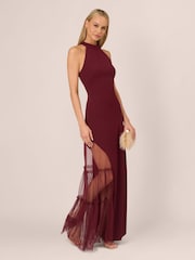 Adrianna by Adrianna Papell Red Knit Crepe Halter Gown - Image 3 of 7