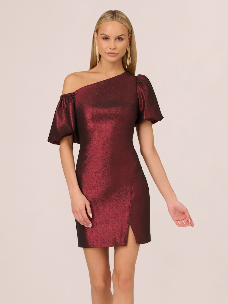 Adrianna by Adrianna Papell Mini Red Stretch Jacquard Dress - Image 1 of 7
