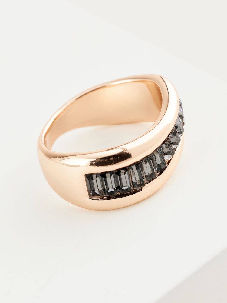 Gold Tone Wave Baguette Stone Ring - Image 1 of 2