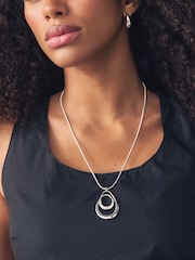Silver Tone Swirl Oval Pave Necklace - Image 2 of 4