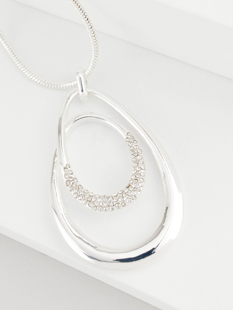 Silver Tone Swirl Oval Pave Necklace - Image 4 of 4
