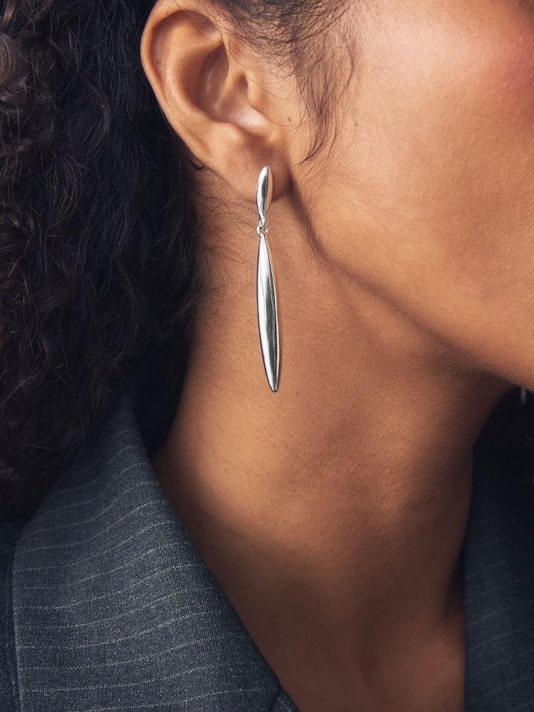 Silver Tone Sleek Drop Earrings - Image 2 of 4 Silver Tone Sleek Drop Earrings - Image 2 of 4