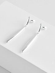 Silver Tone Sleek Drop Earrings - Image 4 of 4