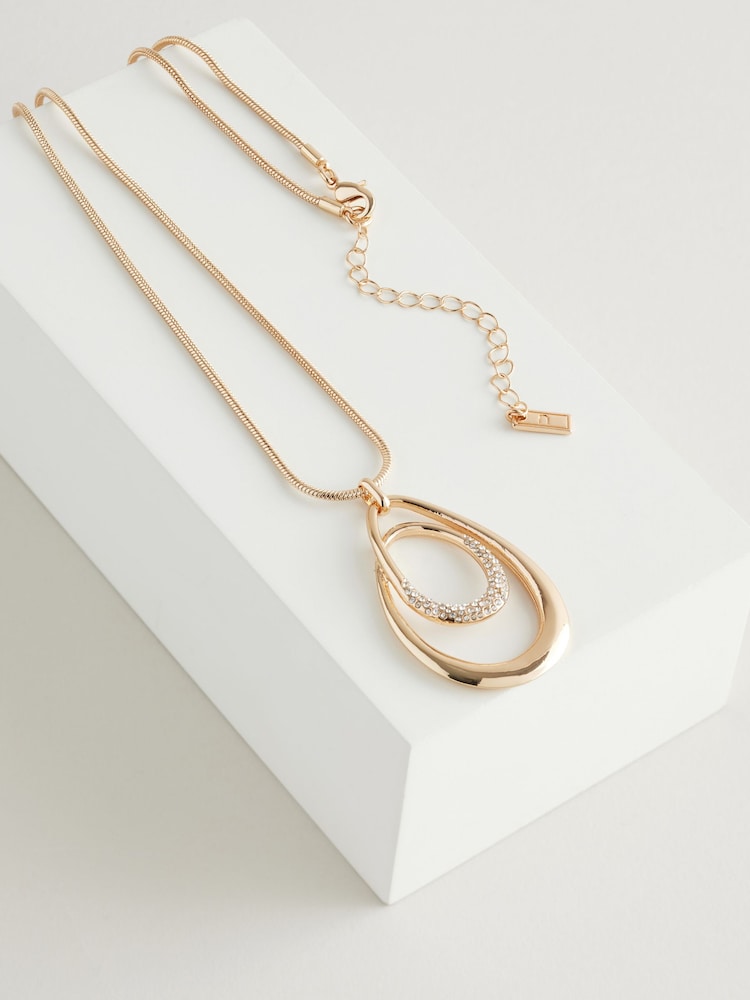 Gold Tone Swirl Oval Pave Necklace - Image 1 of 3