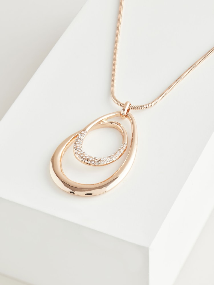 Gold Tone Swirl Oval Pave Necklace - Image 3 of 3