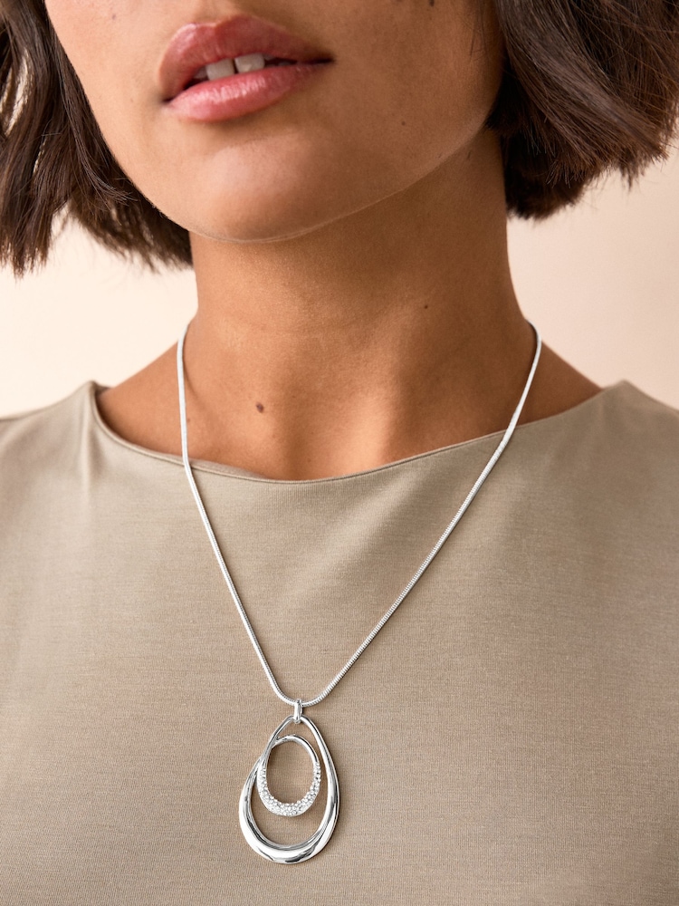 Gold Tone Swirl Oval Pave Necklace - Image 4 of 4 Gold Tone Swirl Oval Pave Necklace - Image 4 of 4