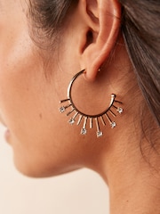 Gold Tone Sparkle Drop Hoop Earrings - Image 2 of 3