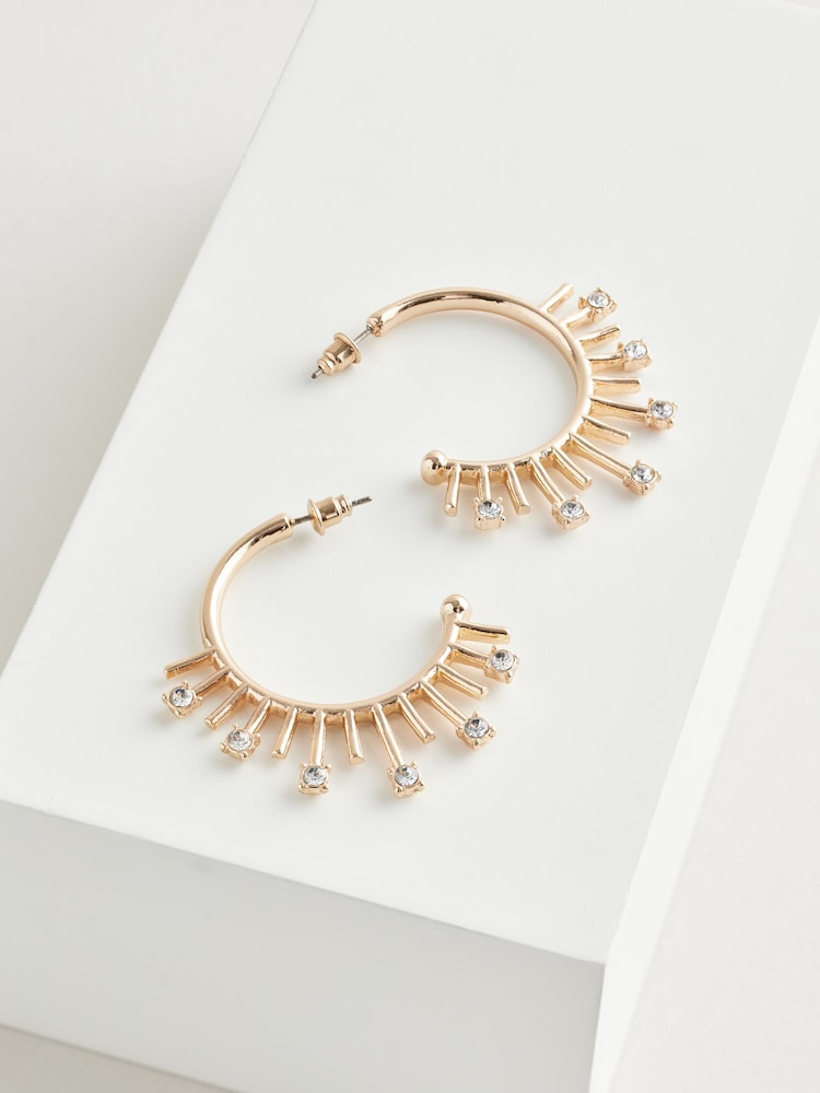 Gold Tone Sparkle Drop Hoop Earrings - Image 3 of 3