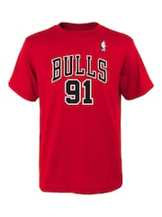 Fanatics Youth Red NBA Chicago Bulls Dennis Rodman Hardwood Classics Name And Number 100% Cotton T-Shirt - Image 2 of 3