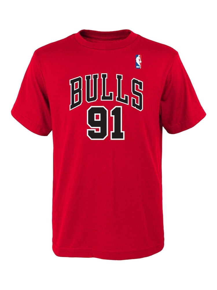 Fanatics Youth Red NBA Chicago Bulls Dennis Rodman Hardwood Classics Name And Number 100% Cotton T-Shirt - Image 2 of 3
