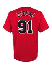 Fanatics Youth Red NBA Chicago Bulls Dennis Rodman Hardwood Classics Name And Number 100% Cotton T-Shirt - Image 3 of 3