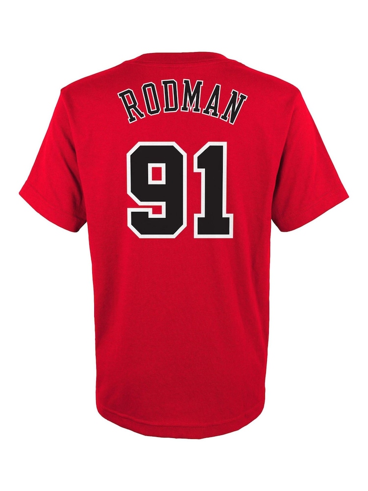 Fanatics Youth Red NBA Chicago Bulls Dennis Rodman Hardwood Classics Name And Number 100% Cotton T-Shirt - Image 3 of 3
