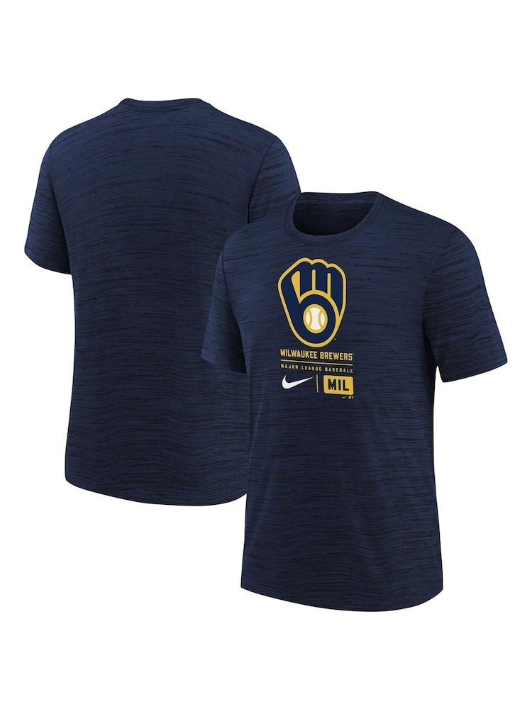 Fanatics Blue MLB Milwaukee Brewers Large Logo Velocity T-Shirt - Image 1 of 3