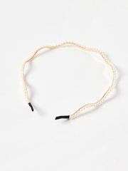 Oliver Bonas Cream Tami Faux Pearl Wavy Gold Headband - Image 1 of 4