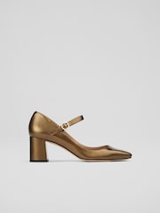 LK Bennett Metallic Winter Dark Gold Mary Jane Block Heels - Image 1 of 4