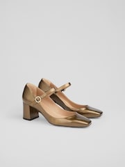 LK Bennett Metallic Winter Dark Gold Mary Jane Block Heels - Image 2 of 4