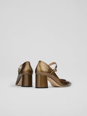 LK Bennett Metallic Winter Dark Gold Mary Jane Block Heels - Image 3 of 4