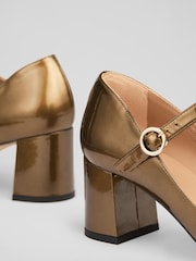 LK Bennett Metallic Winter Dark Gold Mary Jane Block Heels - Image 4 of 4