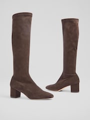 LK Bennett Eldon Espresso Block Heel Stretch Knee Brown Boots - Image 3 of 4