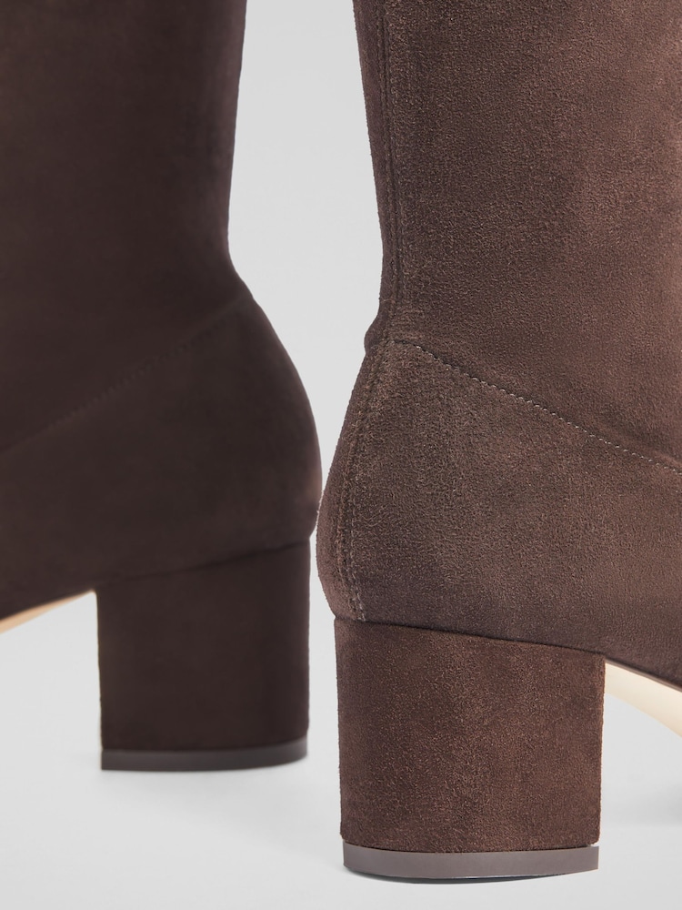 LK Bennett Eldon Espresso Block Heel Stretch Knee Brown Boots - Image 4 of 4