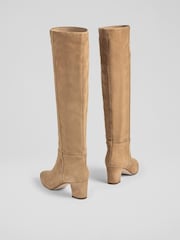 LK Bennett Natural Alessia Caramel Slouch Low Block Knee Boots - Image 3 of 4