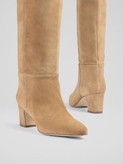LK Bennett Natural Alessia Caramel Slouch Low Block Knee Boots - Image 4 of 4