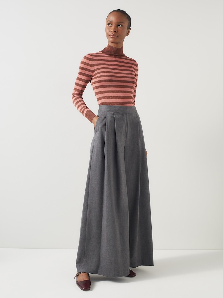 LK Bennett Hally Grey Wide Leg Pin Stripe Trousers - Image 1 of 4