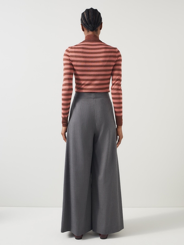 LK Bennett Hally Grey Wide Leg Pin Stripe Trousers - Image 2 of 4
