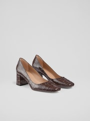 LK Bennett Sally Chocolate Square Toe Brown Courts - Image 1 of 4