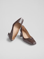 LK Bennett Sally Chocolate Square Toe Brown Courts - Image 2 of 4