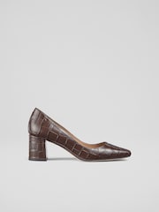 LK Bennett Sally Chocolate Square Toe Brown Courts - Image 3 of 4