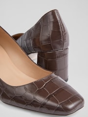 LK Bennett Sally Chocolate Square Toe Brown Courts - Image 4 of 4