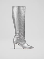LK Bennett Metallic Astrid Pewter Pointed Semi Fitted Boots - Image 1 of 4