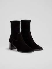 LK Bennett Black Harp Block Heel Stretch Ankle Boots - Image 1 of 4