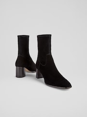 LK Bennett Black Harp Block Heel Stretch Ankle Boots - Image 3 of 4
