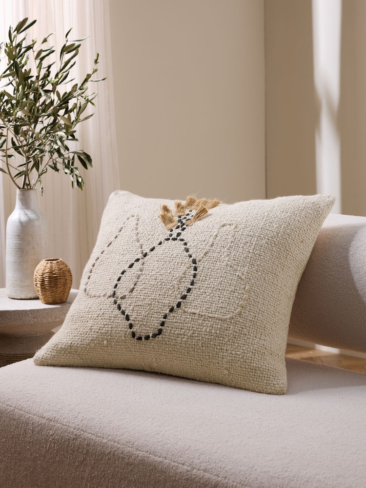 Natural Embroidered Floral Vase Cushion - Image 1 of 5