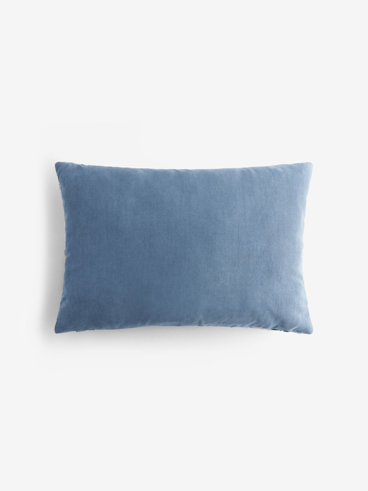 Blue 100% Cotton Ria 40 x 59cm Abstract Velvet Cushion - Image 4 of 5