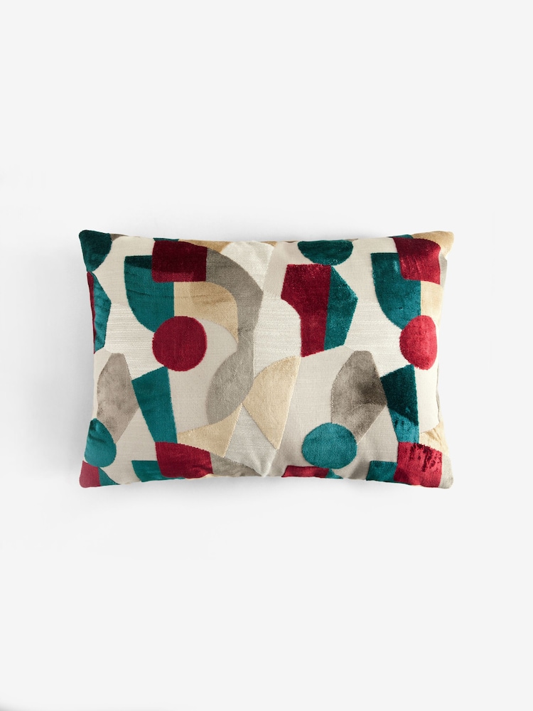 Red 40 x 59cm Cut Velvet Collage Cushion - Image 3 of 5