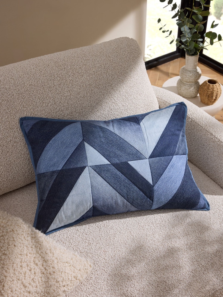 Blue Denim Patchwork Cushion - Image 1 of 5