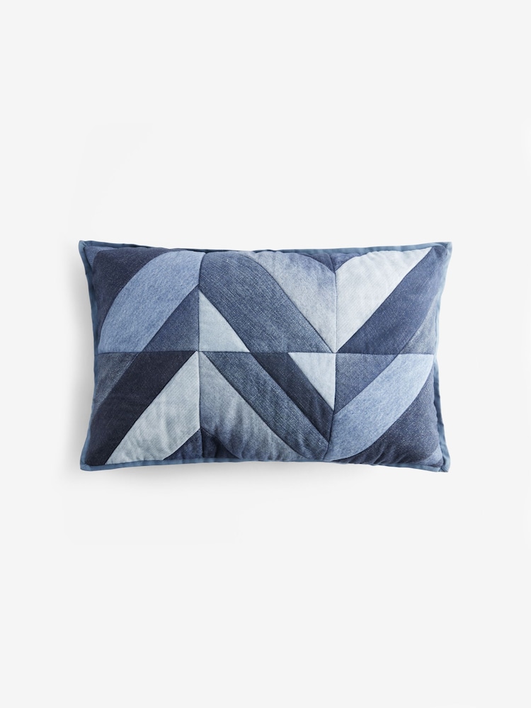 Blue Denim Patchwork Cushion - Image 2 of 5