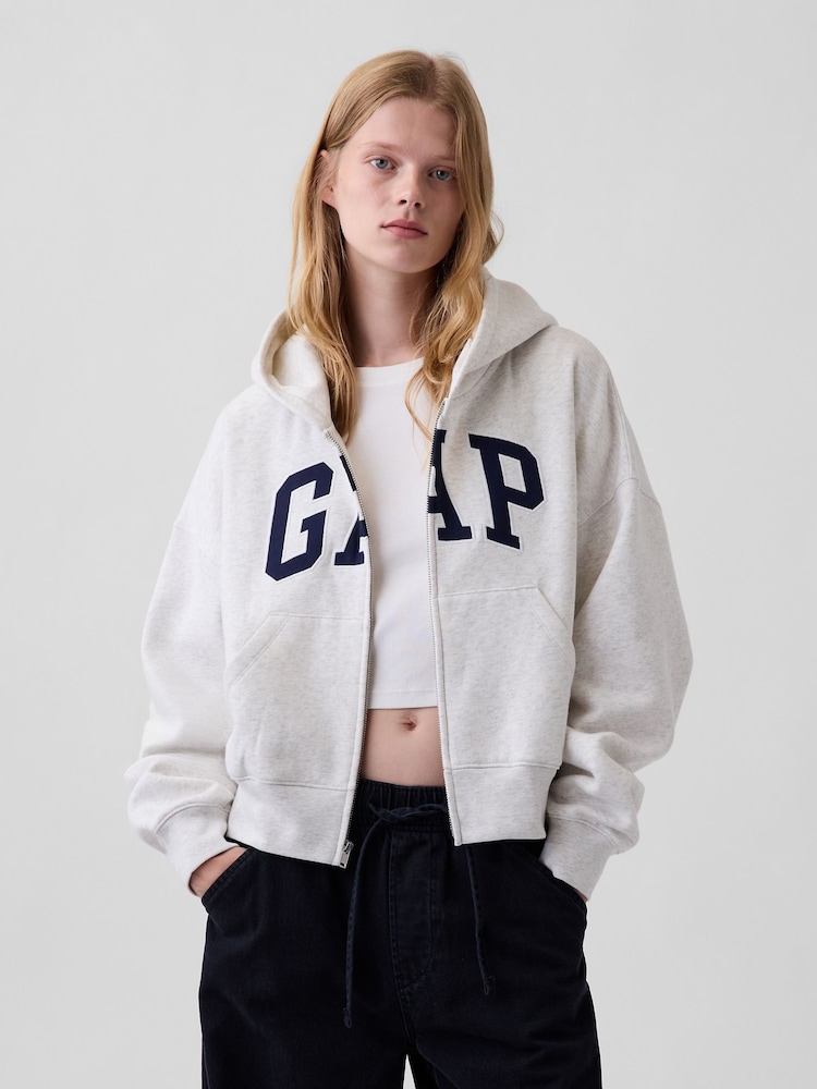 Gap Grey Vintage Soft Oversized Logo Zip-Up Hoodie - Image 1 of 4