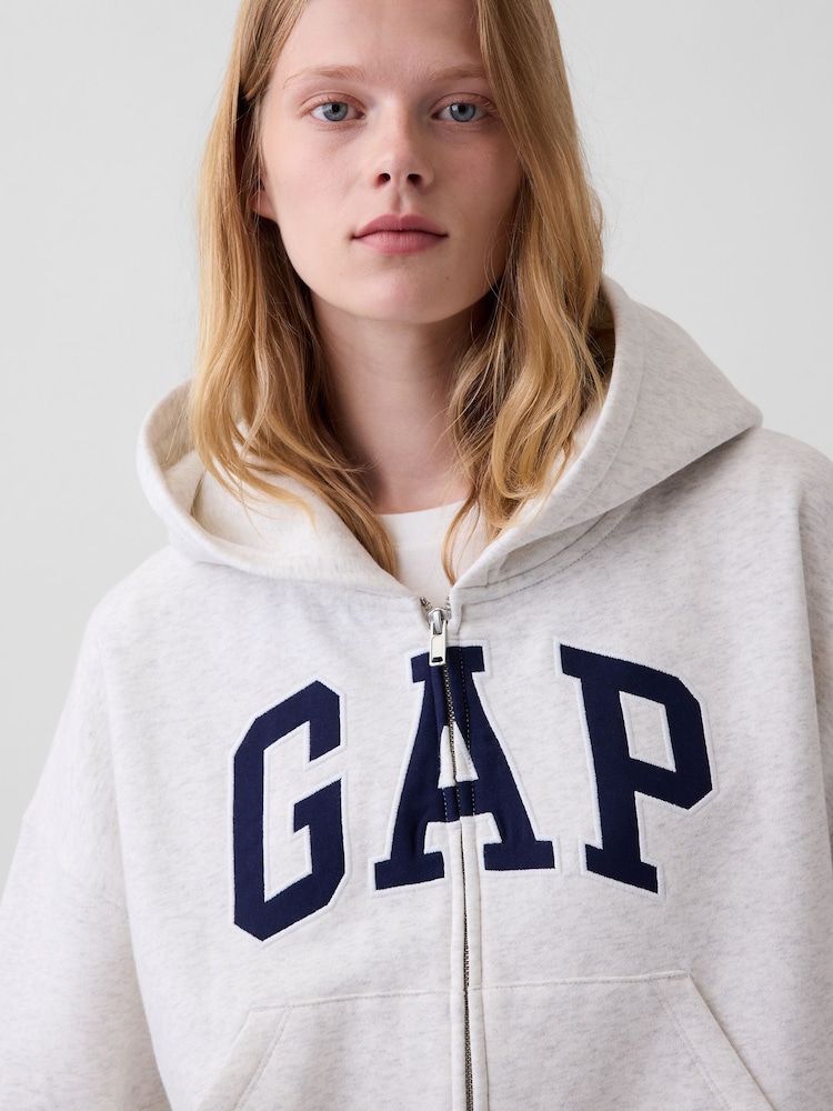 Gap Grey Vintage Soft Oversized Logo Zip-Up Hoodie - Image 4 of 4