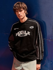 Black EDIT 100% Cotton Graphic Heavyweight Relaxed Fit Long Sleeve T-Shirt - Image 1 of 8
