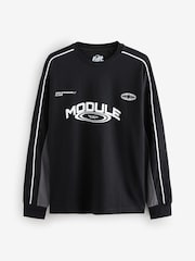 Black EDIT 100% Cotton Graphic Heavyweight Relaxed Fit Long Sleeve T-Shirt - Image 6 of 8