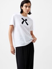 French Connection White 100% Cotton Bow Graphic T-Shirt - Image 1 of 4