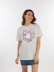 Brands In White Women Boyfriend Fit Disney Minnie Mouse Flowers 100% Cotton T-Shirt - Image 1 of 3